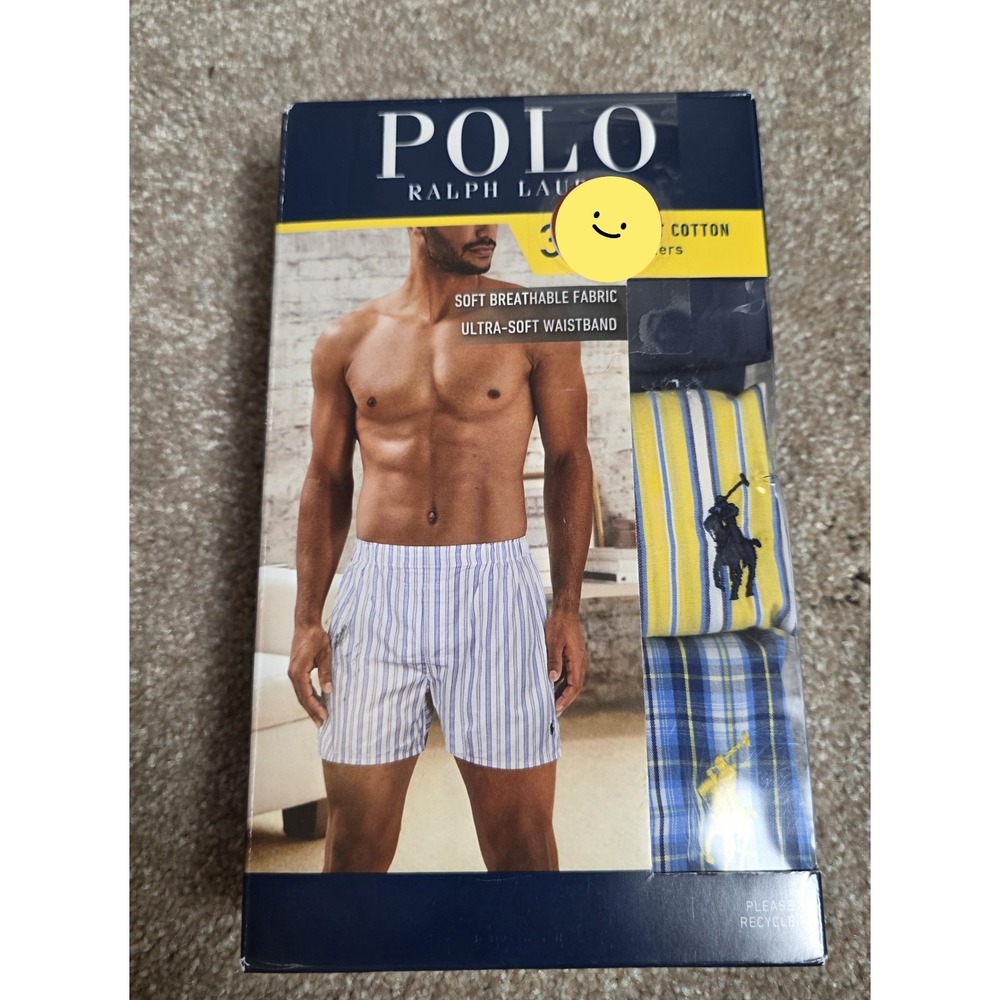 POLO RALPH LAUREN 3-pack woven boxers Classic fit 3pk Striped Plaid Sz S New